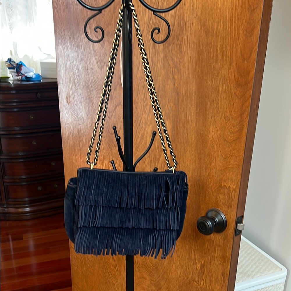 Navy Fringe Shoulder Bag